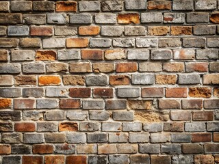 Obraz premium Weathered gray brick wall with subtle mortar cracks and irregularities, providing a rustic, industrial-chic background for showcasing products or artistic compositions.