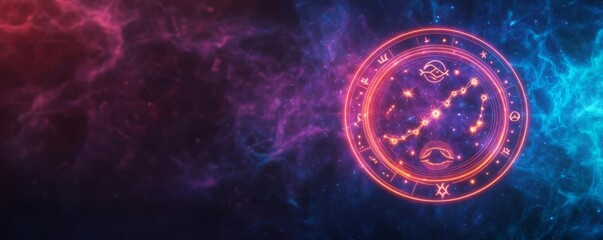 Astrological compatibility illustrated as two zodiac signs glowing in a mystical nebula
