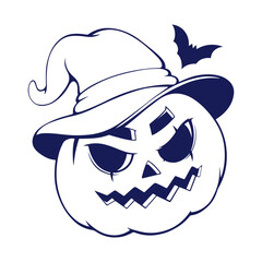 Coloring books with cute jack o lantern pumpkin monsters. Witch hat and bat. Happy Halloween. Outline Coloring Page. Holidays cartoon character. Hand drawn line art style