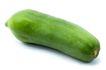 Green papaya ( Carica papaya.), ingredient in Thai cuisine, isolated on white background closed up stacking. 