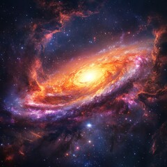 Obraz premium A Vibrant Spiral Galaxy With Surrounding Nebulae and Stars