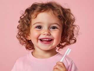 Adorable Smiling Toddler Holding a Toothbrush - Promoting Healthy Dental Habits and Joyful Hygiene for Children, Ideal for Pediatric Dental Care and Family Health Themes