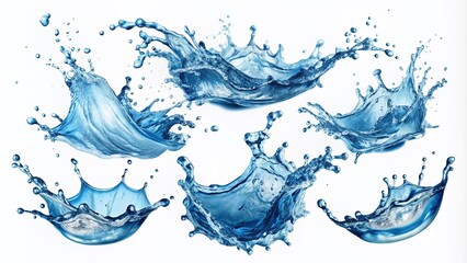 Obraz premium collection set of blue water splashing isolated on white or transparent png