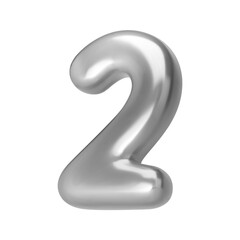 Number silver 2. Foil and chrome balloon number two in 3d style. Realistic design elements isolated on white background. Vector illustration