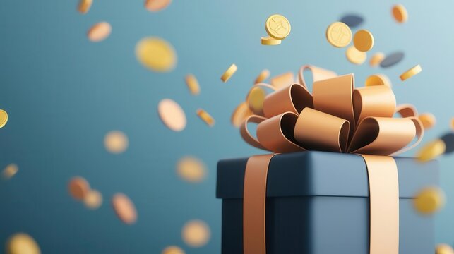 Animated gift box bursting with reward points, bright and celebratory theme, concept of earning and redeeming bonuses