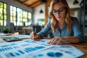 Fototapeta premium Businesswoman Analyzing Charts and Graphs