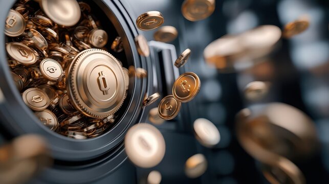 Shiny bonus points flying towards a digital rewards vault, secure and rewarding concept, premium loyalty experience