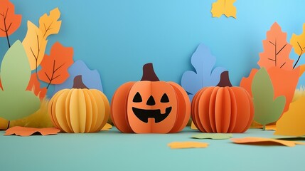 Creative DIY Pumpkin Paper Craft for Kids with Autumn Leaves Background