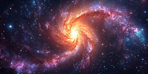 A Colorful Spiral Galaxy in a Starry Night Sky