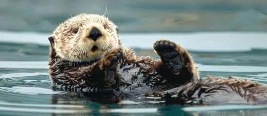 portrait of a sea otter floating in open sea water