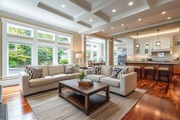 Fototapeta premium Simple hardwood living room interior reflecting a modern design.