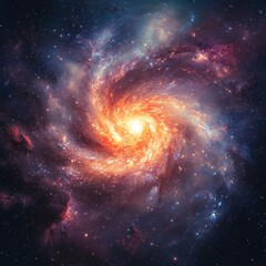 A Spiraling Galaxy with Bright, Orange Core and Scattered Stars