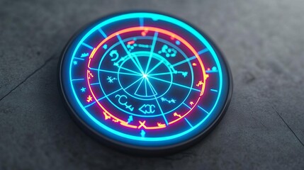 Neon zodiac match, futuristic astrology display, cosmic compatibility