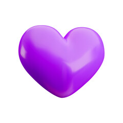 Trendy Cartoon 3d purple heart illustration. Realistic 3d render violet love icon isolated on white background. Vector cute Happy Valentine's Day element for web, app, greeting card, decor, design.