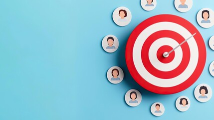 A creative concept of a bullseye surrounded by customer avatars, highlighting the focus on reaching the right audience in marketing campaigns