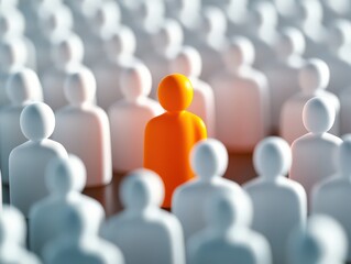 Leadership and Individuality Concept with Orange and  White Figures. Stand out from the crowd