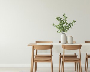 Minimalist dining room with clean lines, wooden chairs, and an organic cotton table runner, modern dining, organic textiles