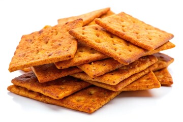 Fototapeta premium Stack of crispy cheese crackers on a white background.