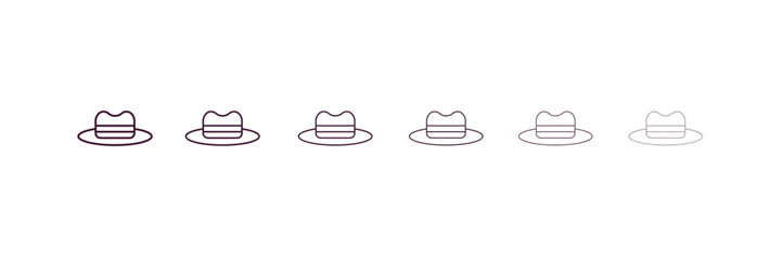 fedora outline icon. Linear vector from fashion concept. 6 different line style fedora icon included thin, light, regular, medium, bold, black