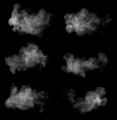 Effect of white abstract fog or smoke isolated on black background. White clouds, fog or smoke background, vapor.