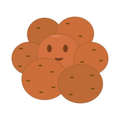 Vector illustration of a smiling cartoon potato cluster, conveying nutrition, freshness, and agricultural produce with a playful touch.