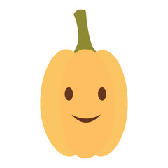 Vector illustration of a cheerful cartoon pumpkin, perfect for themes of healthy eating, organic farming, and fall harvest in a fun and playful style.
