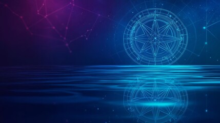 Fototapeta premium Zodiac compatibility depicted as two signs mirrored in a cosmic water reflection