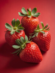 A luscious strawberry stands out on a bold, vibrant red background