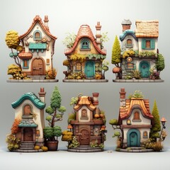 Fototapeta premium Playful 3D Stylized Illustration of Cute and Colorful Houses