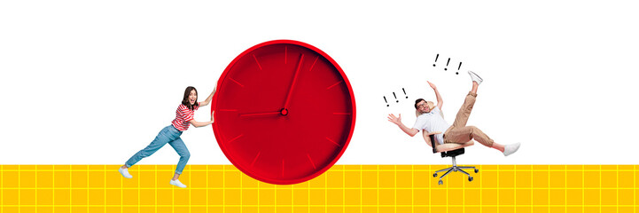 Panoramic photo collage time management deadline clock schedule project management employees hour minute countdown limit