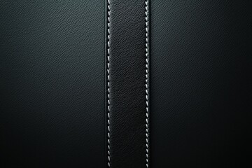 A smooth black leather background with a single, thin vertical white stripe off-center, emphasizing balance and space. 