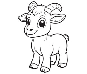 Little goat on a white background goat art line coloring page 
