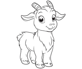 Little goat on a white background goat art line coloring page 