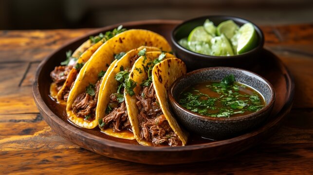 Birria Tacos, crispy tacos filled with birria beef, dipped in consomm&eacute;