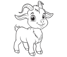 Little goat on a white background goat art line coloring page 