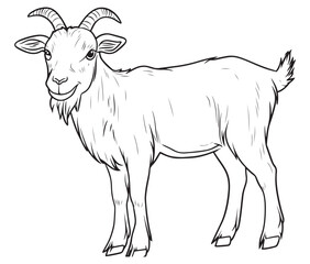Goat on a white background goat art line coloring page 