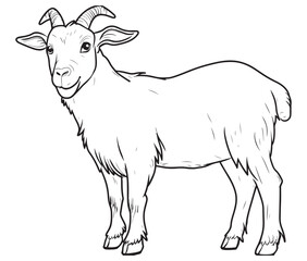 Goat on a white background goat art line coloring page 