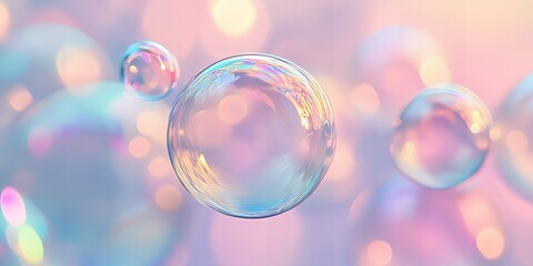 Colorful shiny soap bubbles reflecting light floating through the air in vibrant close-up view new beautiful stock image illustration AI