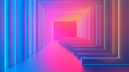 Obraz premium A vibrant, abstract tunnel featuring neon lights in blue and pink hues, creating a mesmerizing visual experience.