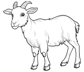 Goat on a white background goat art line coloring page 