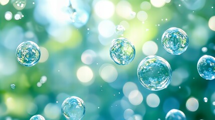 Colorful shiny soap bubbles reflecting light floating through the air in vibrant close-up view new beautiful stock image illustration AI