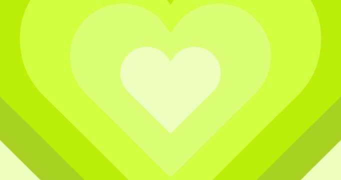 Moving hypnotic Heart in fast motion. Seamless Psychedelic hearts for Valentines day concept or festive day. Green color