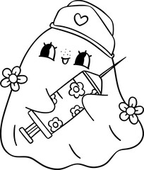 Coloring page Halloween Ghost Nurse with syringe