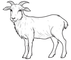 Goat on a white background goat art line coloring page 