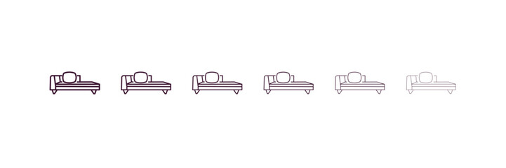 fainting couch  outline icon. Linear vector from furniture concept. 6 different line style fainting couch  icon included thin, light, regular, medium, bold, black