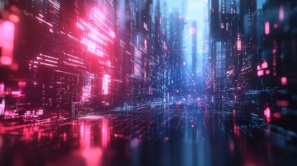 Abstract Grid with Pink and Blue Lights and Bokeh Effect