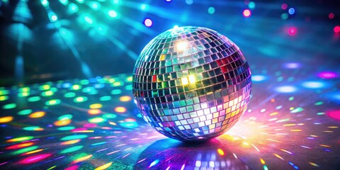 Obraz premium Glittering disco ball casting colorful light patterns.