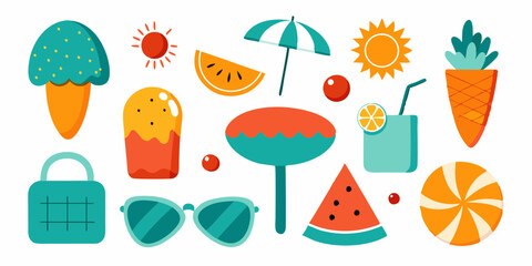 Summer element collection white background