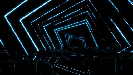 Modern room neon lights futuristic background.
