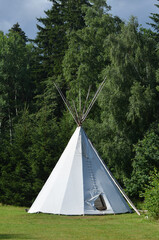 white wigwam tent near the forest